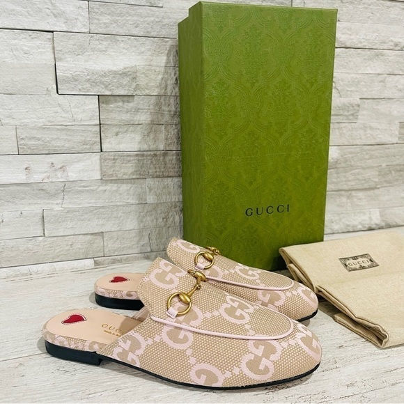 Gucci Jumbo GG Princetown Mules Slippers Perfect Pink Size 36 Canvas/Leather - Picture 1 of 16
